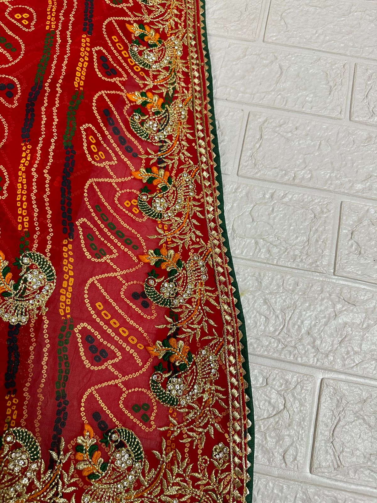 Red Rajasthani Bandhej Saree