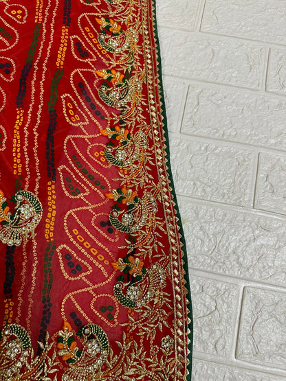 Red Rajasthani Bandhej Saree
