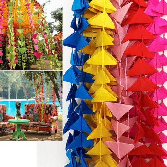 Multicolor Felt Paper Triangle Wall Hangings Mehndi Sangeet Event Decor Wedding Ceiling Decoration Wall Hanging Strings