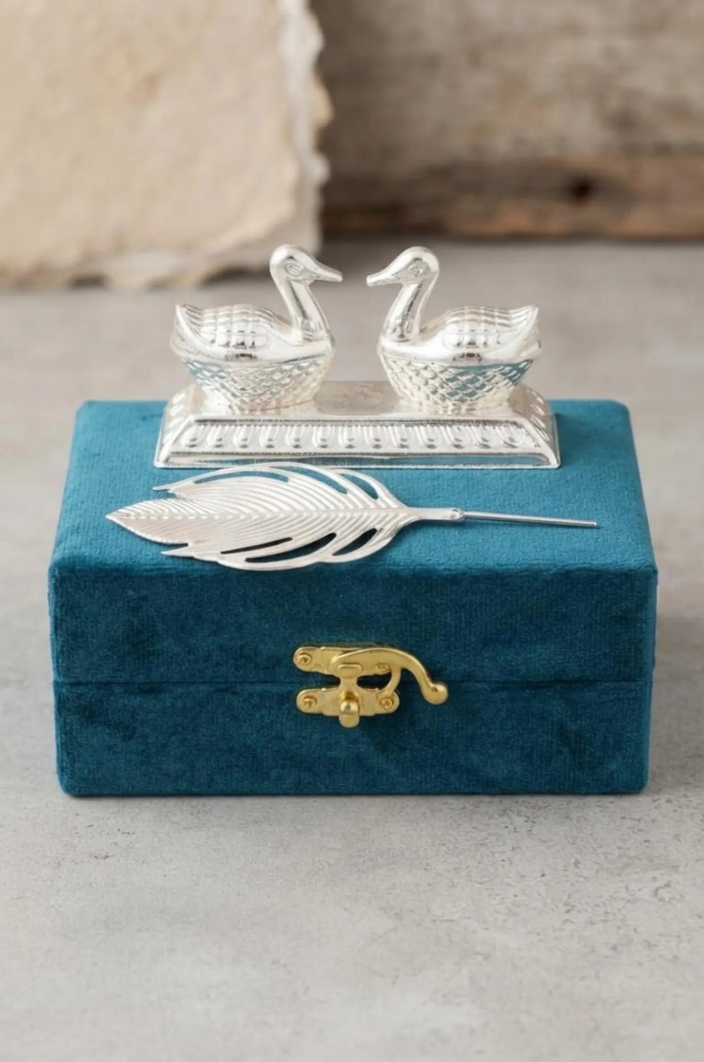 German Silver Swan & Feather Haldi Kum Kum  Set For Return Favors