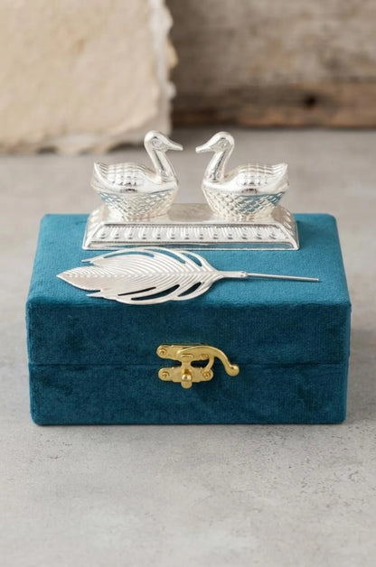 German Silver Swan & Feather Haldi Kum Kum  Set For Return Favors