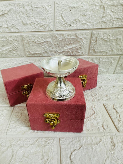 German Silver Diya, Oil Deepam With Box Packing For Gifts