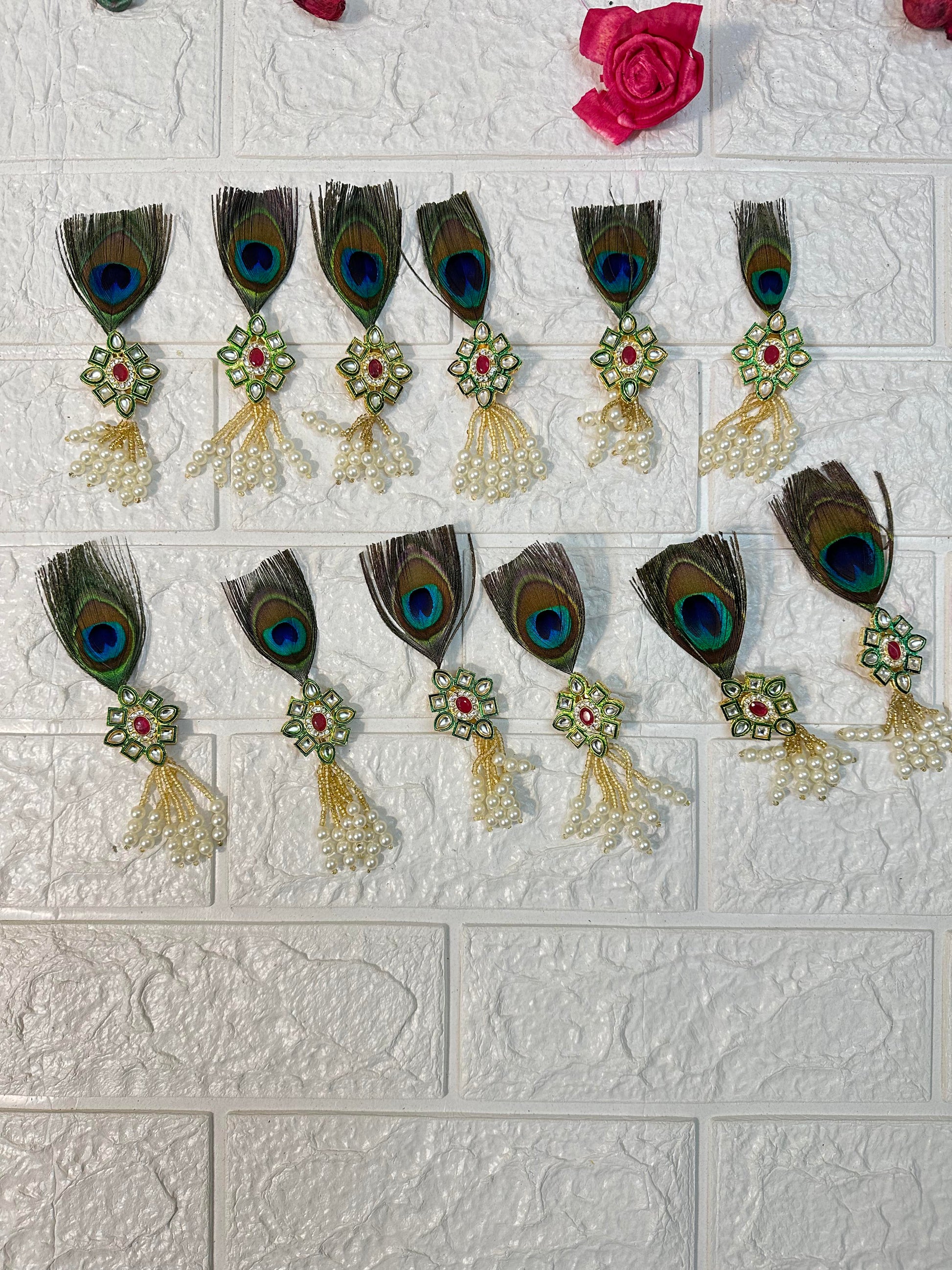 Kundan Peacock Feather Welcome Brooch Baraat Swagat Brooch For Guests