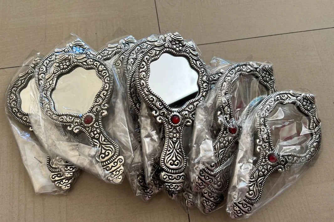 Silver Finish Hand Mirror For Mehndi Favors Sangeet Gifts