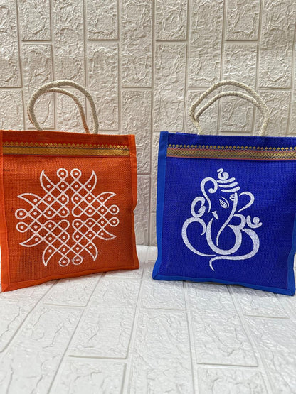Kolam Print Jute Bags Wedding Favor Puja Gifts