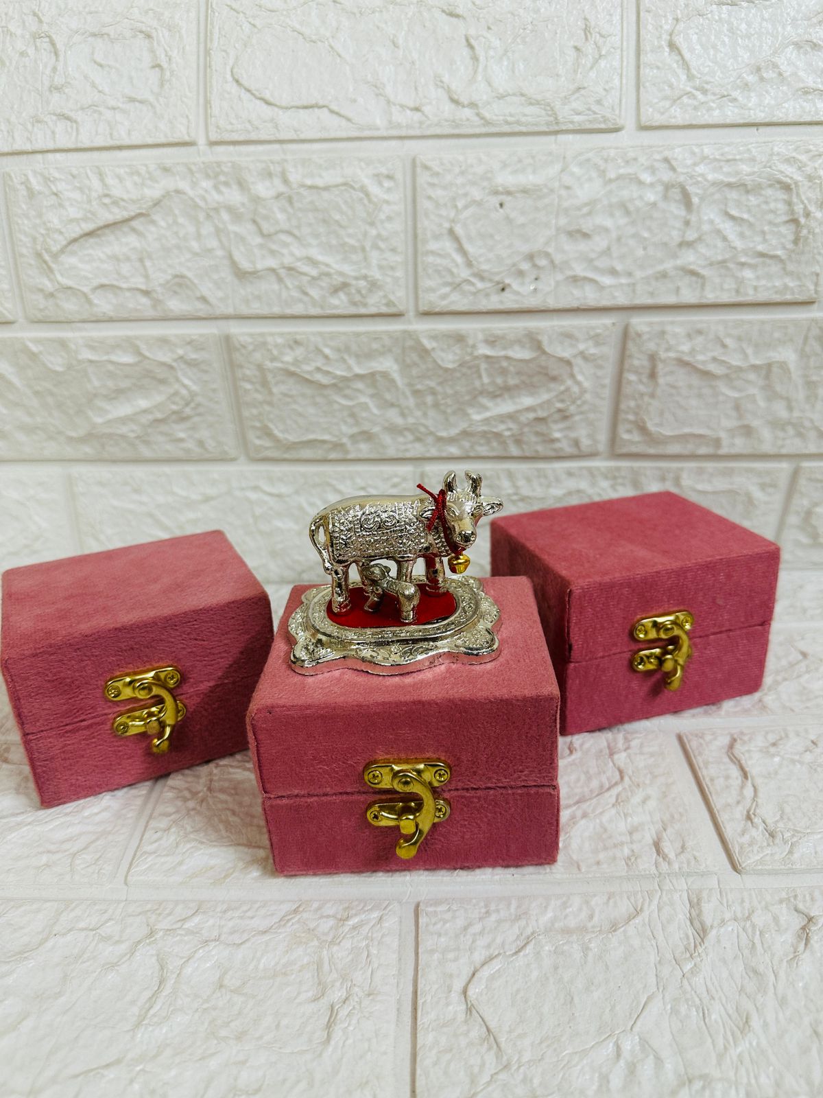 German Silver Kamdhenu Cow & Calf Gift, Puja, Housewarming, Baby Shower Gift