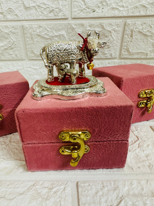 German Silver Kamdhenu Cow & Calf Gift, Puja, Housewarming, Baby Shower Gift