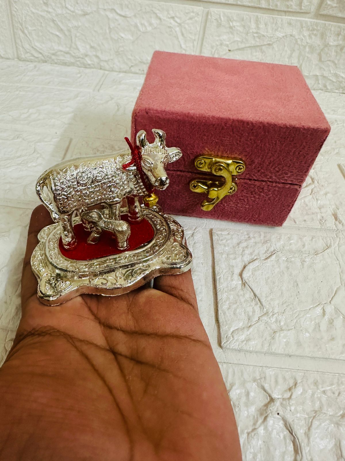 German Silver Kamdhenu Cow & Calf Gift, Puja, Housewarming, Baby Shower Gift