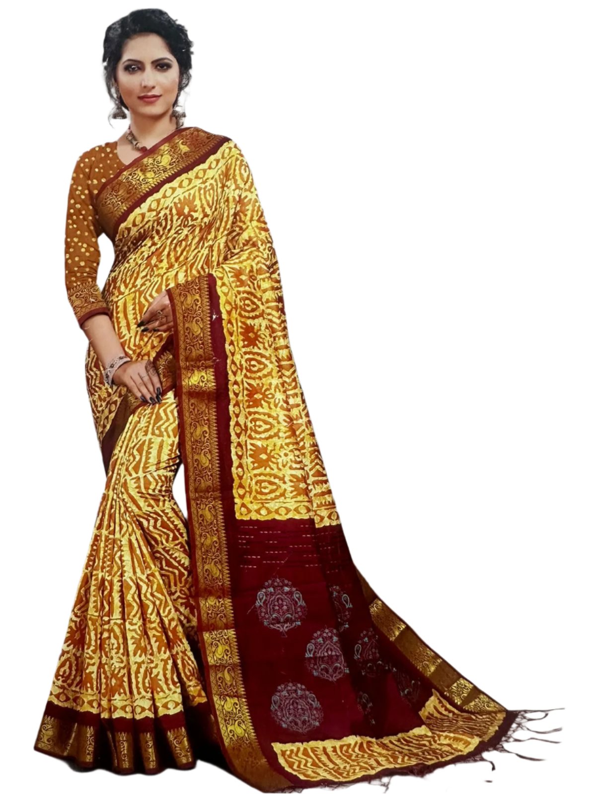 Pinted Saree With Zari Border