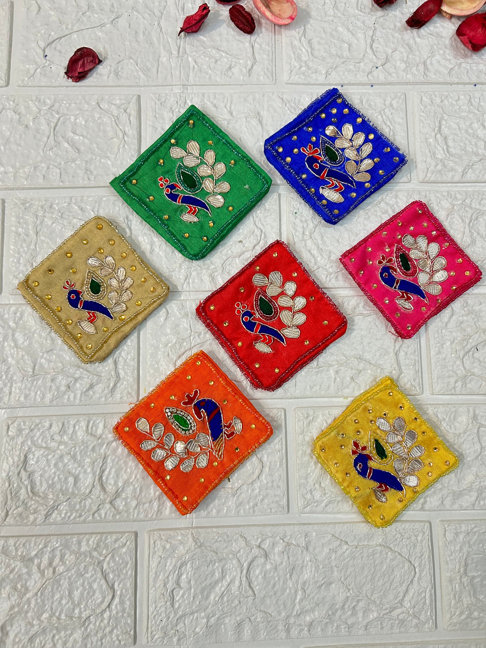 Gota Patti Coin Pouch & Meenakari Jhumki Earrings Combo Bridesmaid Gifts, Mehndi, Sangeet Gifts