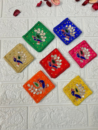Gota Patti Coin Pouch & Meenakari Jhumki Earrings Combo Bridesmaid Gifts, Mehndi, Sangeet Gifts