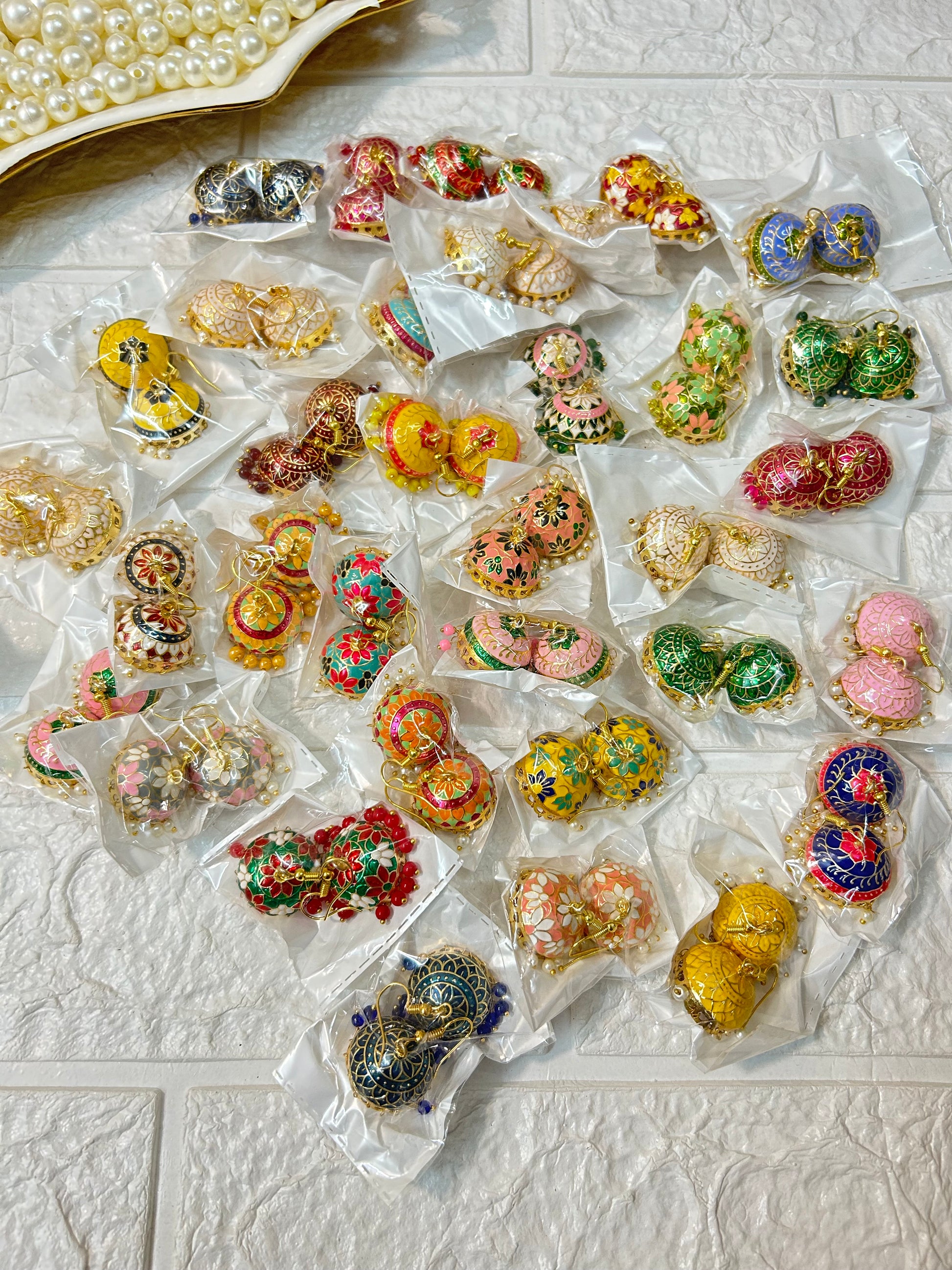 Gota Patti Coin Pouch & Meenakari Jhumki Earrings Combo Bridesmaid Gifts, Mehndi, Sangeet Gifts