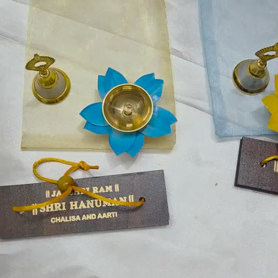 Hanuman Chalisa Gift Set with Lotus Diya and Mini Bell, Traditional Wedding Return Gift, Diwali Favor, Pooja Accessory Set
