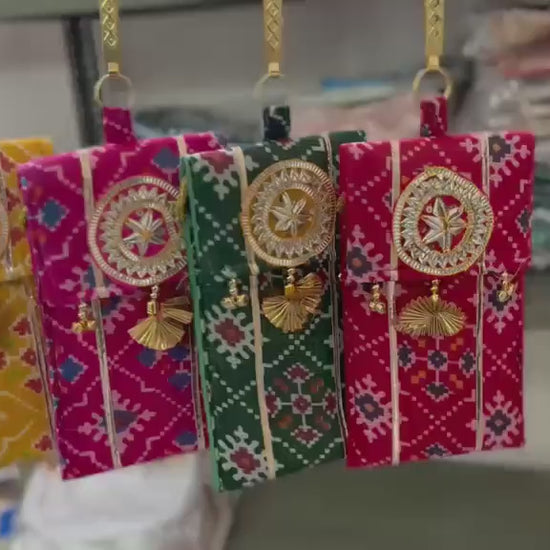 Patola Gota Patti Mobile Pouch For Mehendi Favours, Return Gifts