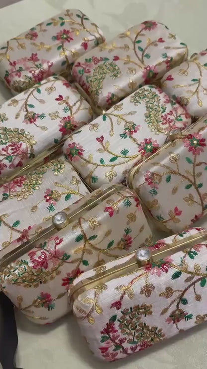 Elegant beige clutch Ideal for wedding favors, bridesmaid gifts & women’s return gifts.