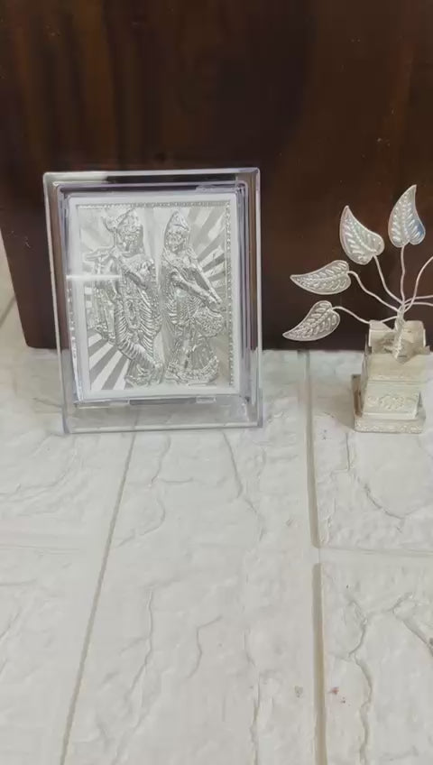 German Silver Radha Krishna Photo Frame & Tulsi Plant Combo For Return Gifts