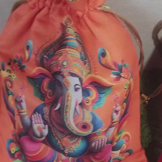 Ganpati Multicolor Potli Bags, Wedding Favors, Puja Gift For Guests