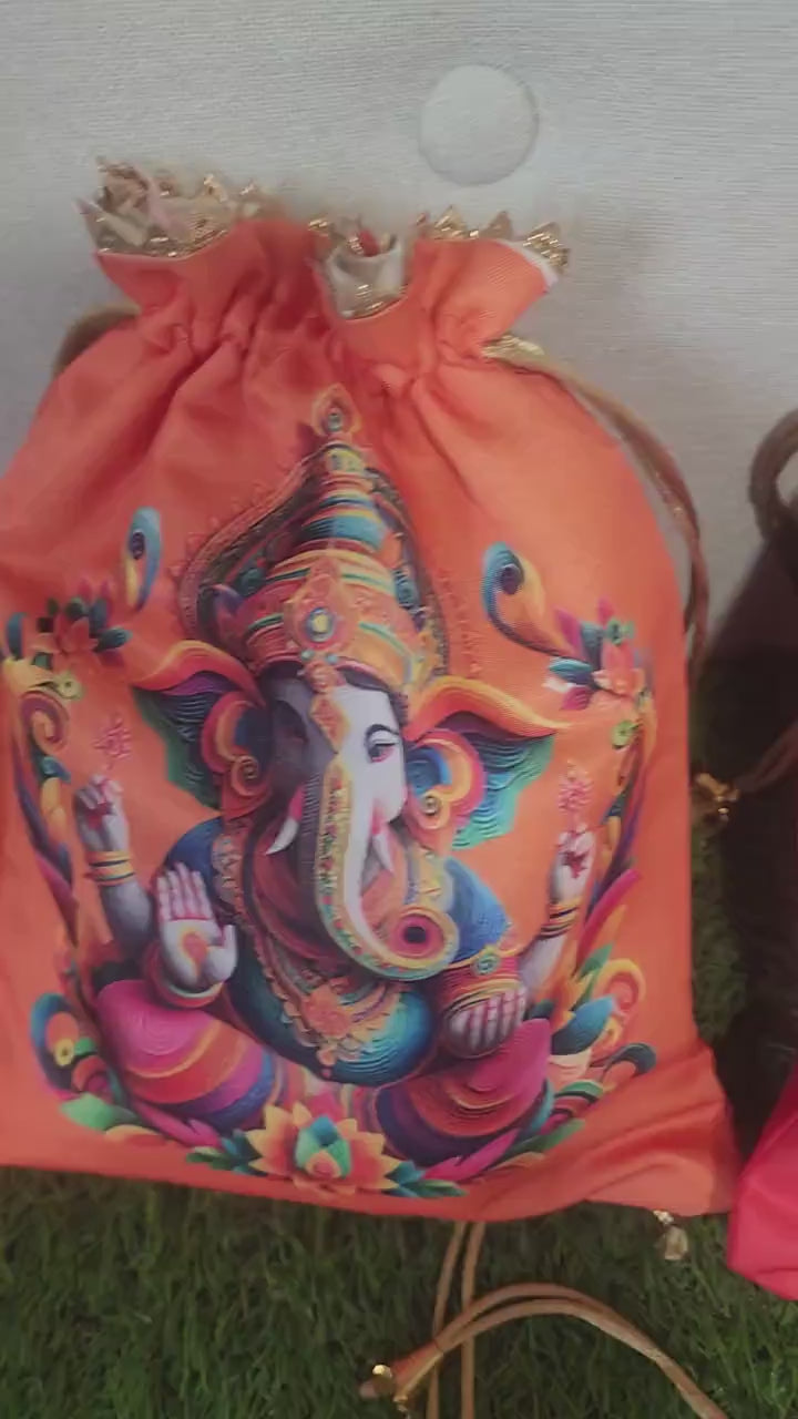 Ganpati Multicolor Potli Bags, Wedding Favors, Puja Gift For Guests