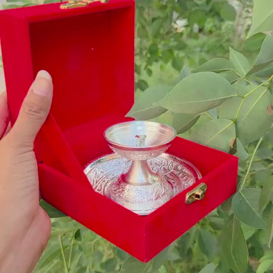 German Silver Diya With Plate For Wedding, Housewarming Return Gifts
