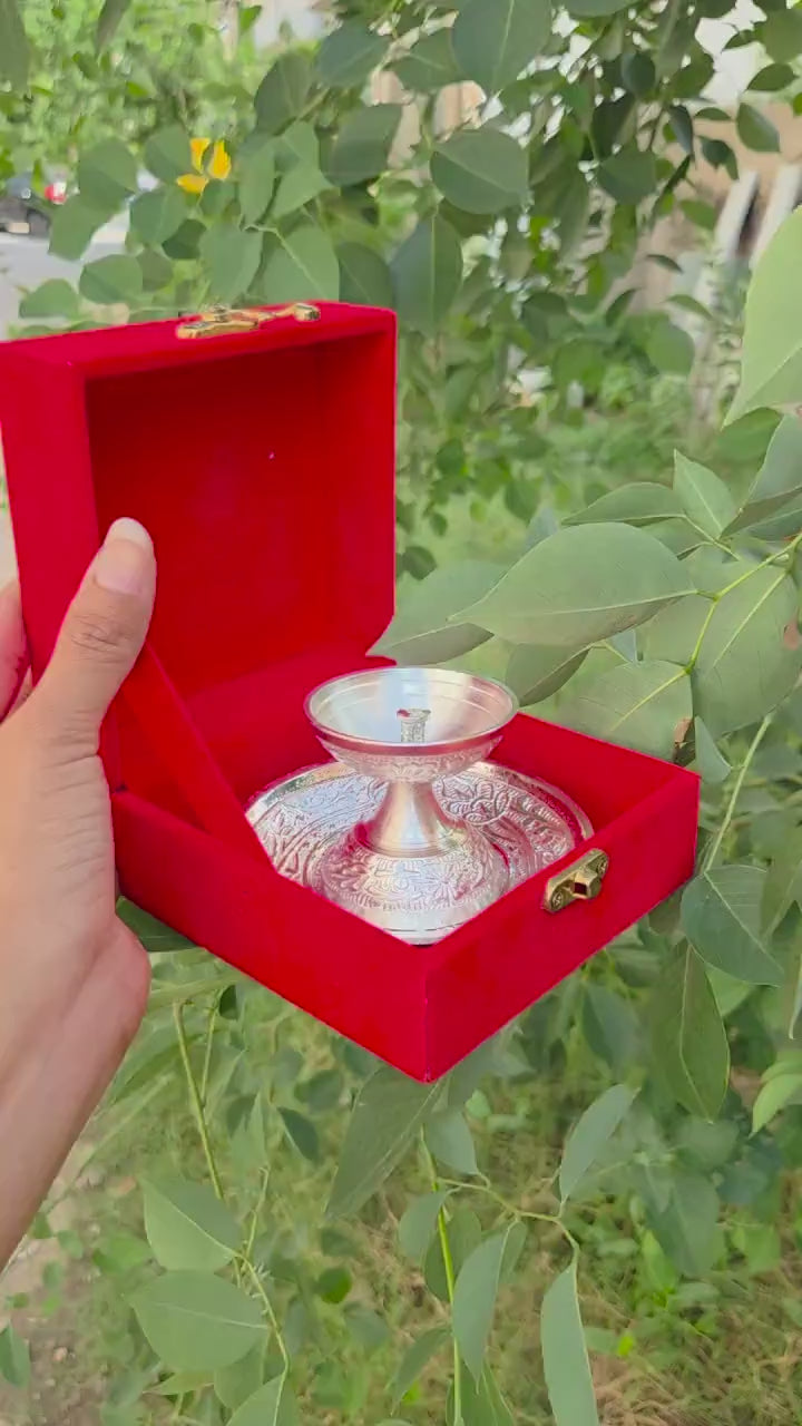 German Silver Diya With Plate For Wedding, Housewarming Return Gifts