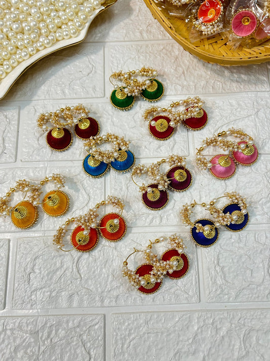 Silk Thread Jhumki Hoop Earrings Mehndi Favors, Sangeet Gift For Guests