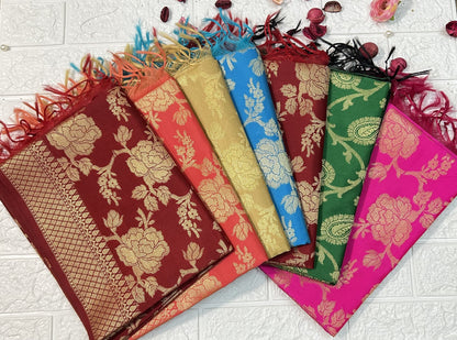 Colorful Banarasi Dupatta collection with floral and paisley patterns by DesiTohfa