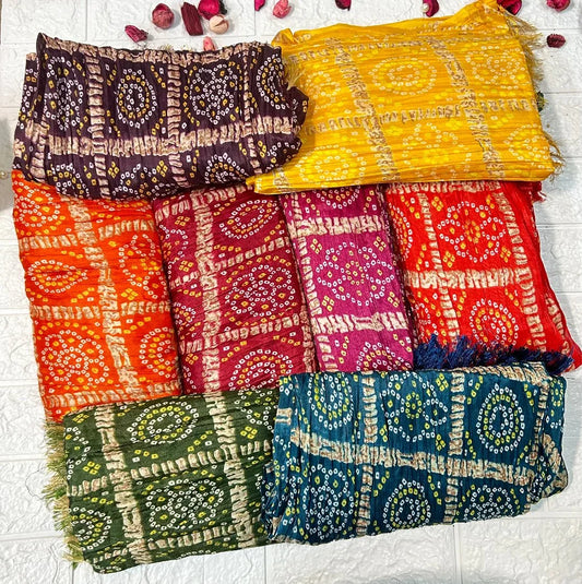 Colorful Bandhani Dupatta collection by DesiTohfa featuring traditional tie-dye patterns in multiple vibrant colors