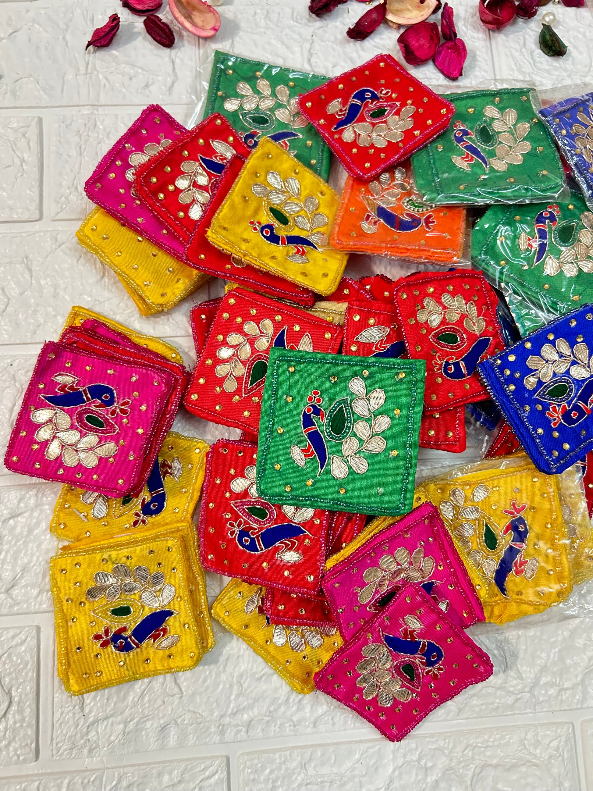 Gota Patti Coin Pouch & Meenakari Jhumki Earrings Combo Bridesmaid Gifts, Mehndi, Sangeet Gifts